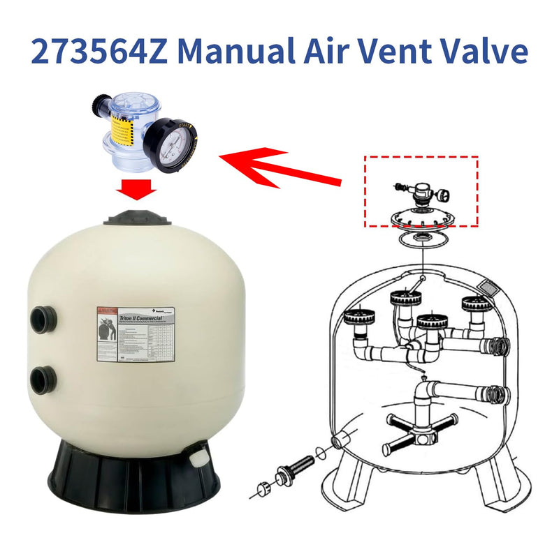 273564 273564Z Manual Air Relief Valve, Compatible with Pentair for Triton II,Triton C,TR100C and TR140C Pool Spa Sand Filters,Replacement for Pool and Spa Filter Air Relief Valve Assembly