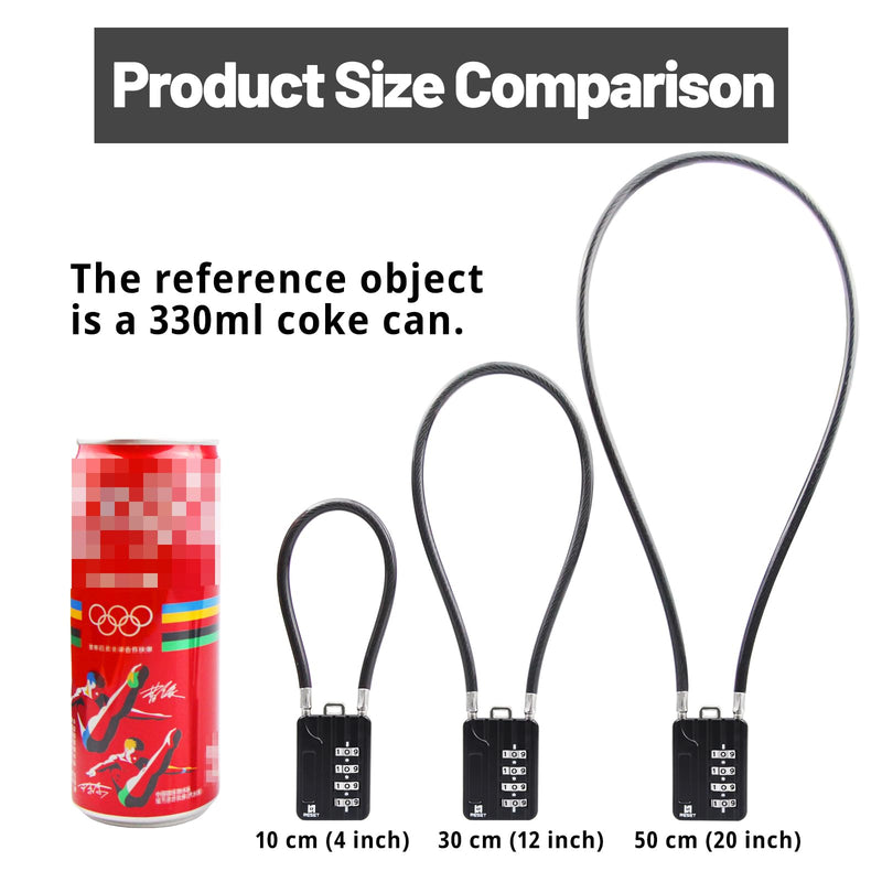 RESET-201 (1 Pack) 4 Digit Combination Padlock with 12 inch (30cm) Steel Cable,Cable Lock for Trash Can, Locker, Gym Locker, Luggage, Suitcase, Gun Case, Trigger,Helmet, 5mm Diameter, Black 1 30cm(12 inch)Cable