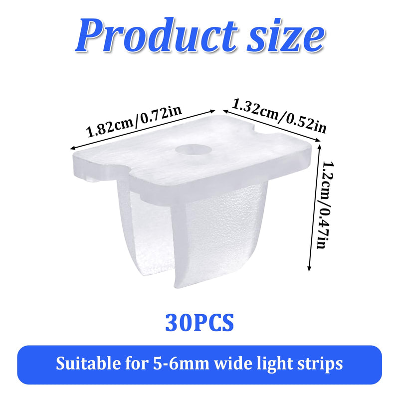 Waterproof LED Strip Mounting Clips Holder Mounting Bracket Neon Mounting Clips Fixing Clamps Holder with 30 Screws for 5mm to 6mm LED Strip Lighting, Translucent, Pack of 30 30 pcs