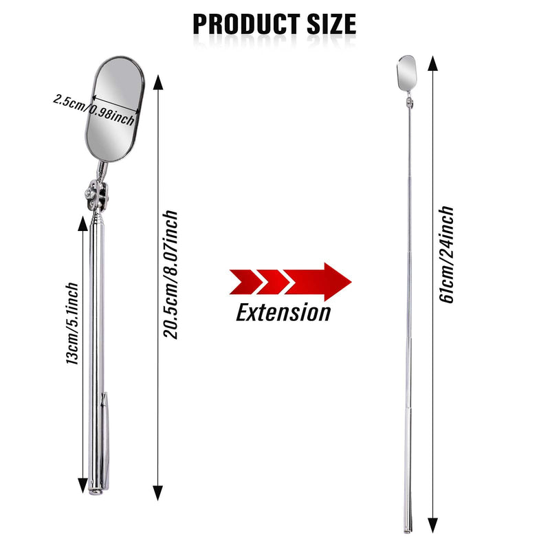 Telescoping Inspection Mirror, 1 Piece Car Inspection Mirror, Stainless Steel Mechanic Mirror,Retractable Extension Mirror,Flexible Inspection Mirror for Checking Vehicle and Small Details (8~24 Inch) 1PCS