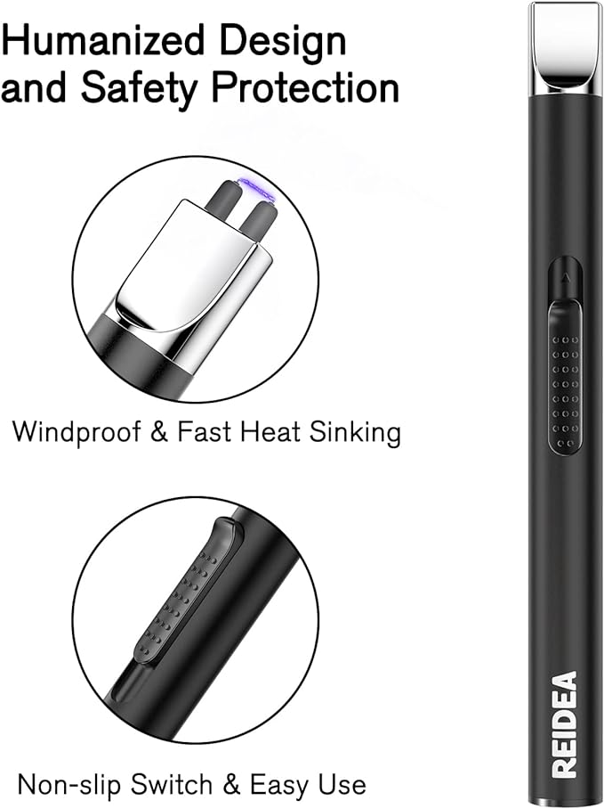 REIDEA Electronic Lighter Candle Lighter USB Rechargeable Lighter with Safety Switch Flameless Portable Windproof Plasma Lighter for Home Cooking, BBQ, Camping Stove, Etc - NewNest Australia