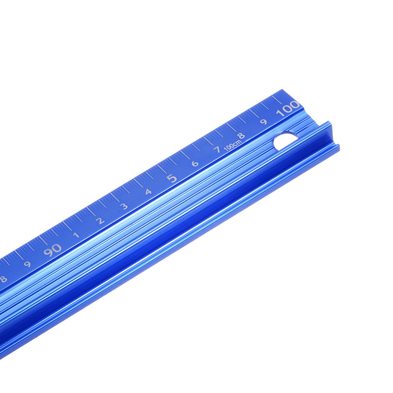 HARFINGTON Raised Grip Metal Ruler 100cm Metric Ruler Measure Aluminum Alloy Anti Slip Protective Ruler Straight Cutting Ruler Measuring Tool with Hanging Hole for Cutting Measuring, Blue