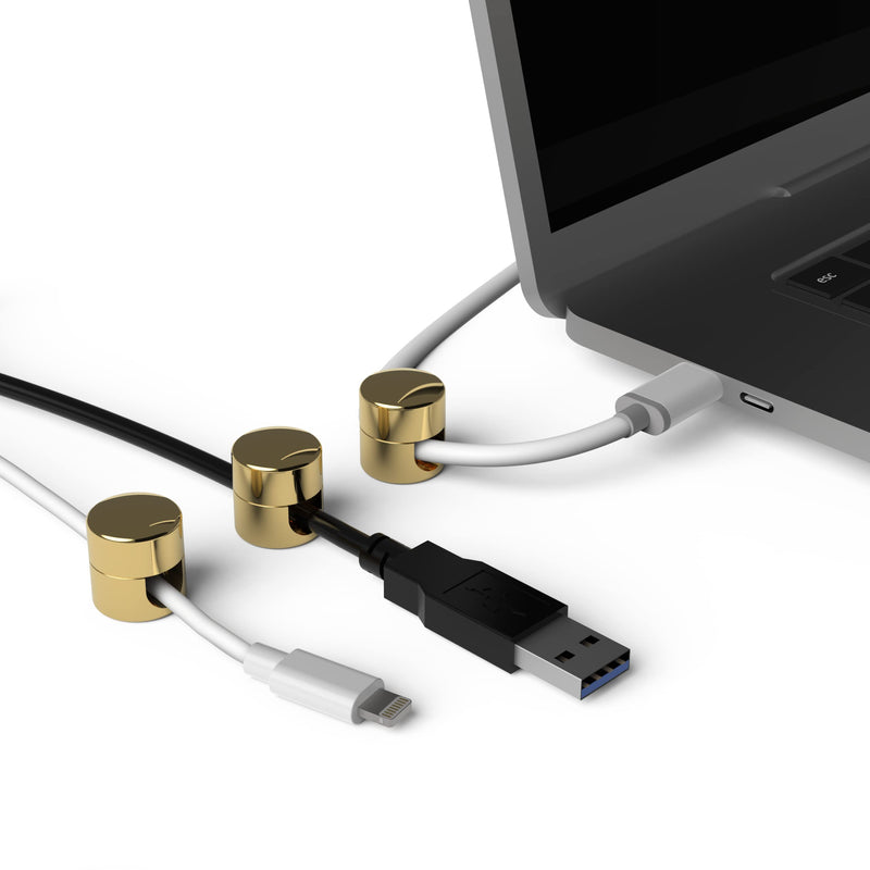 Cable Anchors for Desk Organization Gold | Premium Aluminum Cord Organizers | Charger + Cable Management Clips for Home & Office | Stylish, Sturdy, & Functional | (3 Pack)