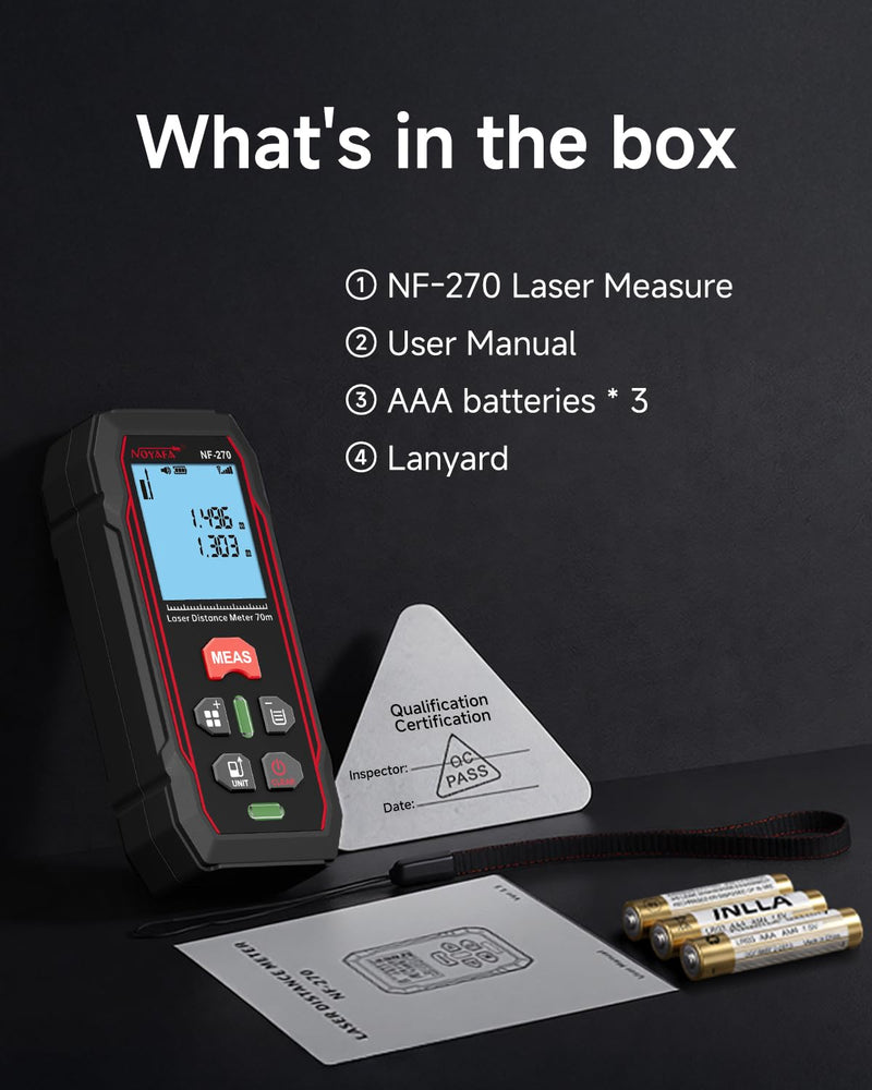 NOYAFA 230Ft Laser Measuring Tool, Digital Laser Tape Measure | Backlit LCD, ±1/16" High Accuracy, Distance/Area/Volume/Pythagorean Modes, Compact for Home & Construction
