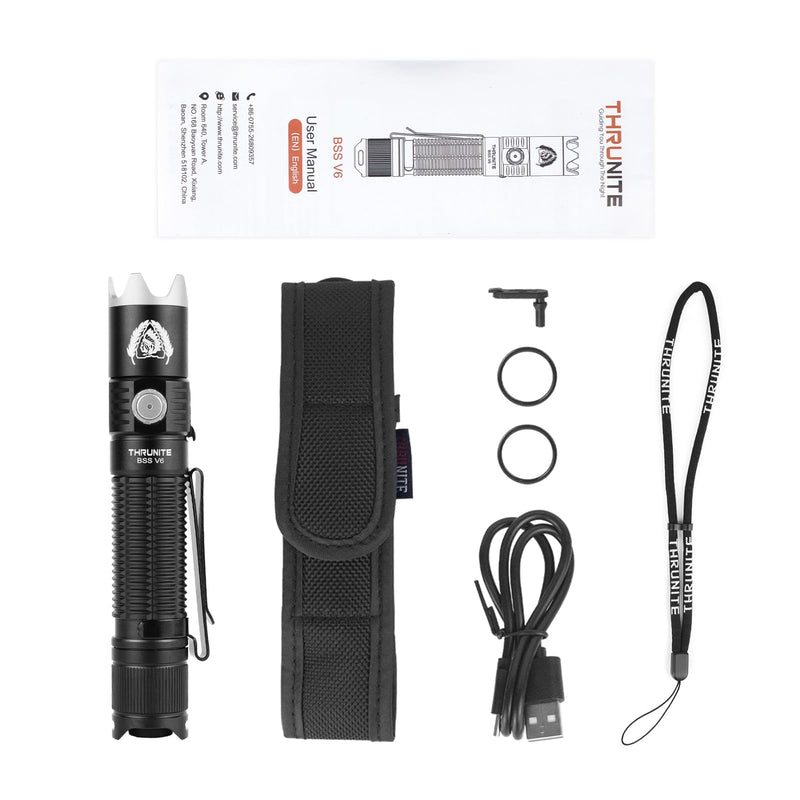 ThruNite BSS V6 Black Scout Survival Customized Edition EDC Flashlight, USB-C Rechargeable LED Flashlight, High 2000 Lumens, 6 Light Modes, Dual Switches Bright Flashlights, Black - CW BSS V6 Black CW