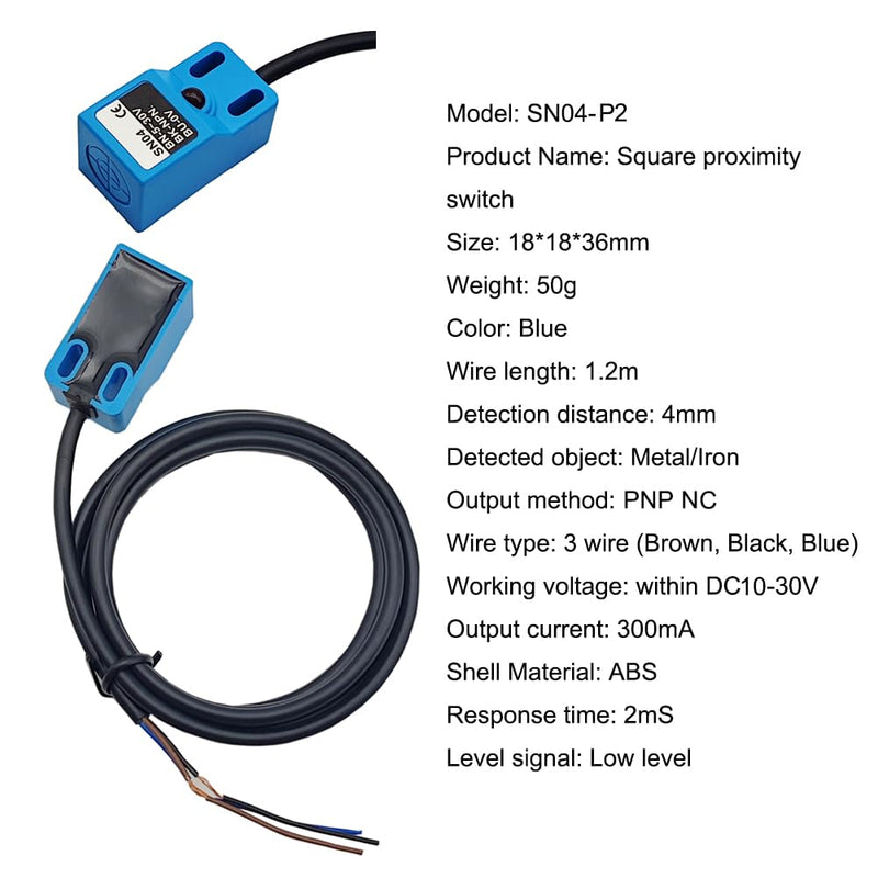 Inductive Proximity Sensor Normally Close SN04-P2 PNP NC Detection Approach Switch with SN Bracket (Blue, 2 Pack)