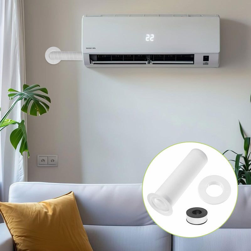 Air Conditioning Line Set Protector Including 2Pcs Mini Split Cover, 1Pcs 8.5in Length AC Sleeve for Through The Wall, and 1 Roll Wrap Tape (White) White-1 set