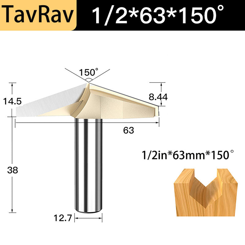 1/2inch Shank V Groove Router bit 150 Degree 63mm Dia Carbide Tipped CNC v bit for Woodworking Engraving Carving 1/2in*150