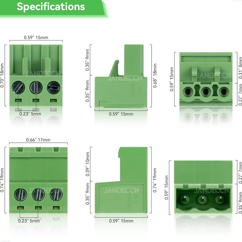 20Pcs 3 Pin 5.08mm Pitch DIY PCB Mount Screw Terminal Block Connector with 20Pcs 3 Pin Phoenix Plug 3P