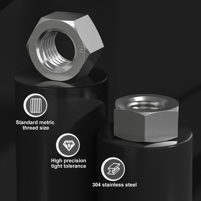 20pcs M12-1.75 Hex Nuts, 304 Stainless Steel 18-8 External Hex nut M12x1.75, Metric Hex Machine Screw Nuts Hardware Nuts (VG01318) M12-1.75(20pcs)