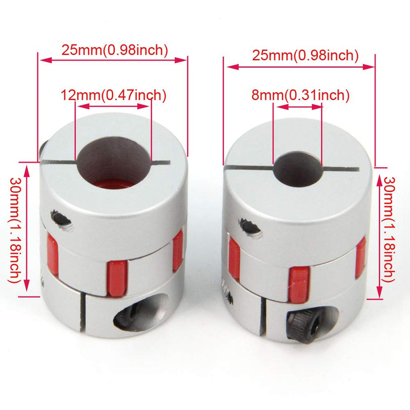 Zeberoxyz 2PCS 8mm to 12mm Aluminium Plum Flexible Shaft Coupling Diameter25mm Length30mm 8x12mm Motor Connector Flexible Coupler for 3D Printer CNC Machine and Servo Stepped Motor（8x12mm） D25 L30