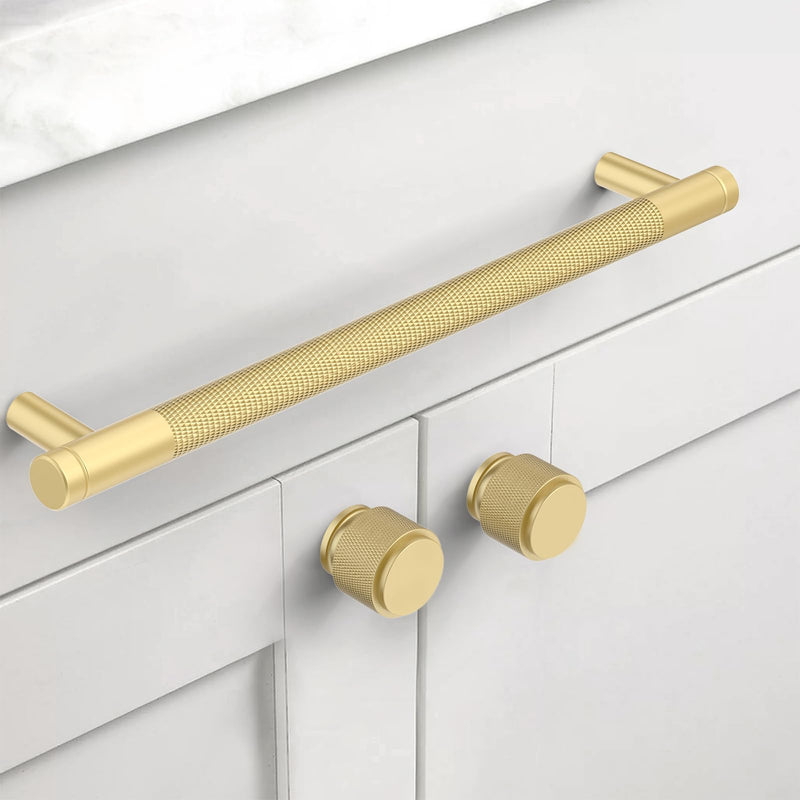 10 Pack 10"(254mm) Brushed Gold Cabinet Pulls Knurled Kitchen Cabinet Handles Drawer Pulls Cupboard Hardware for Cabinets