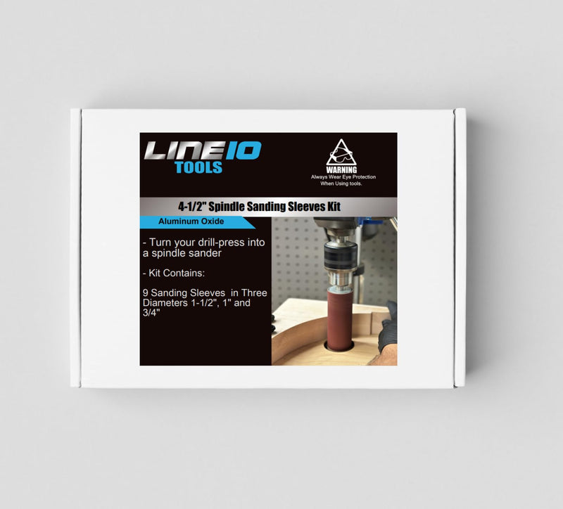 LINE10 Tools 4-1/2 Inch Long Spindle Sander Attachment Kit for Drill Press Sanding Drum and Sleeve Kit, 3/8 Inch Shank, 60, 80 and 120 Grit