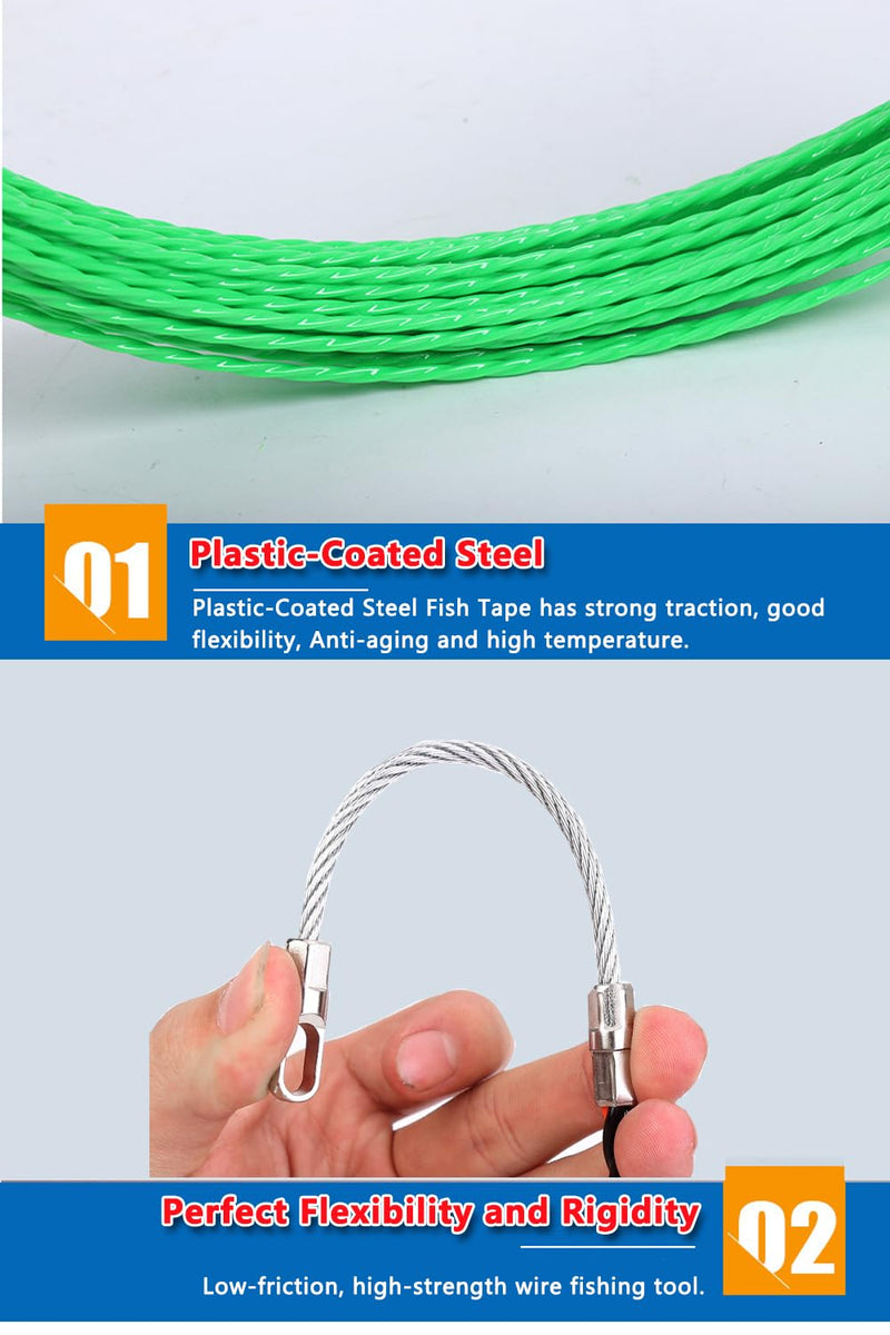 Fish Tape Cable Puller Kit 32FT 10m 4.5mm PET Electrical Cable Puller spiral extruded polymer Electrical Fish Tape (10M)