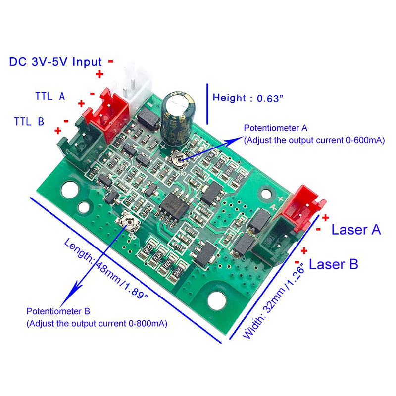 DC 3V-5V Laser Diode LD Driver Board for 660nm 532nm 808nm Laser Module 2-Way Current Adjustable Laser Drive Power Supply Circuit Board with TTL Modulation 0-20KHZ Green