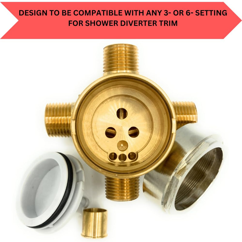 R11000 Shower Diverter Rough-in Valve for 3-Setting or 6-Setting Custom Shower Faucet Diverter Trim Kit, Fully Brass Construction