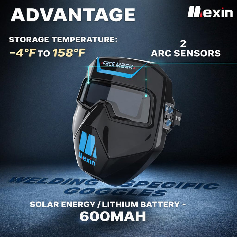 Tekware 2-in-1 Auto Darkening Welding Goggles with Face Shield, True Color 1/1/1/2 Lens, DIN 5-9/9-13 Solar Welding Mask for TIG MIG ARC Grinding