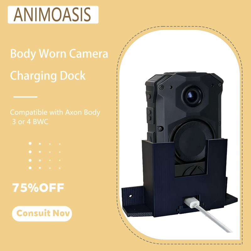 Body Worn Camera Charging Dock & Mount for Axon Body 3/4 BWC - Portable Docking Solution for Police Officers & Detectives,UPS-C Compatible.