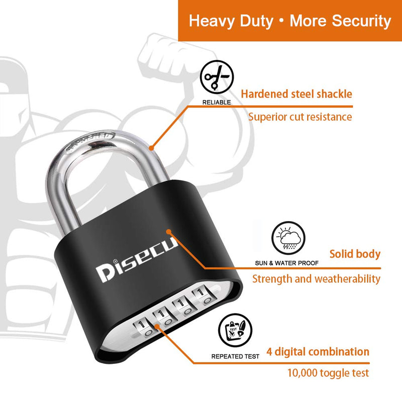 4 Digit Heavy Duty Combination Lock Outdoor Waterproof Padlock 1.3 Inch Shackle for Gate, Fence, Gym Locker, Sports Locker (Black) 1P, Black