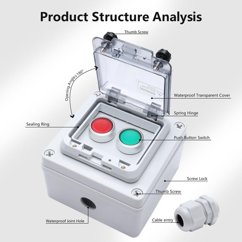 Button Box Green +Red Momentary Push Button Switch with Protective Cover IP67 Outdoor Waterproof Anti-misoperation Switch Button Switch Station Box Green +Red Momentary Push Button Box