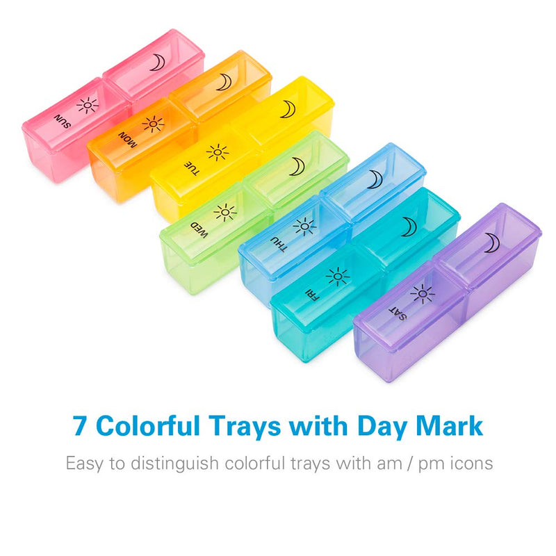 BUG HULL Pill Organizer 2 Times a Day, Large Weekly Pill Box AM PM, 7 Day Pill Case, Day and Night Vitamin Containers for Vitamins, Pill Holder for Supplements Multicolor 8 Piece Set