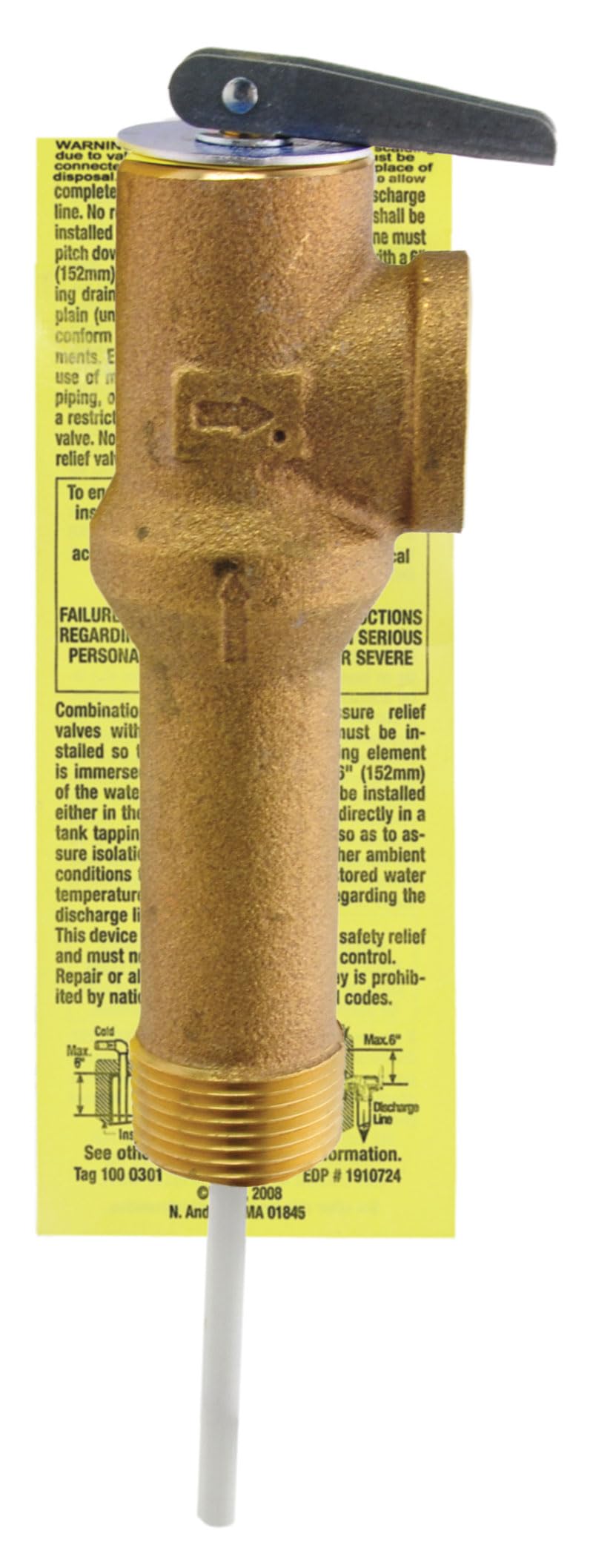 Temperature and Pressure Relief Valve (T&P) - Extended Shank 3.9 inches (W) x 3.9 inches (L) x 10.6 inches (H) Gold