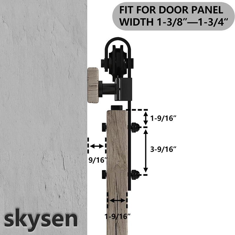 skysen Sliding Barn Door Hardware Roller Set Black (J Shape Hanger)