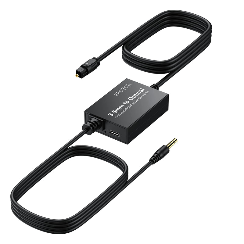 PROZOR 3.5mm to SPDIF Converter Analog to Digital Audio Cable ADC Adapter for Enhanced Sound Toslink Optical Output 3.5mm to Optical Cable for Gaming Consoles Computers and Projectors etc