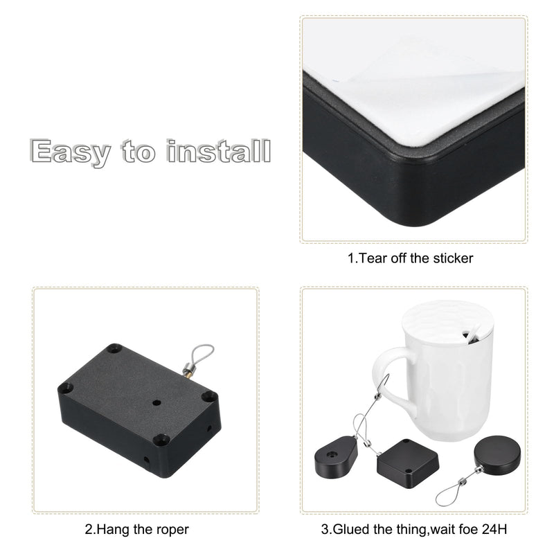 MECCANIXITY Punch Free Automatic Sensor Door Closer 47.2" Retractable Cable Lock for Home Office Doors 1000g 4Set Black with Adhesive Sticker Hook Screw Expansion Nail Sleeve