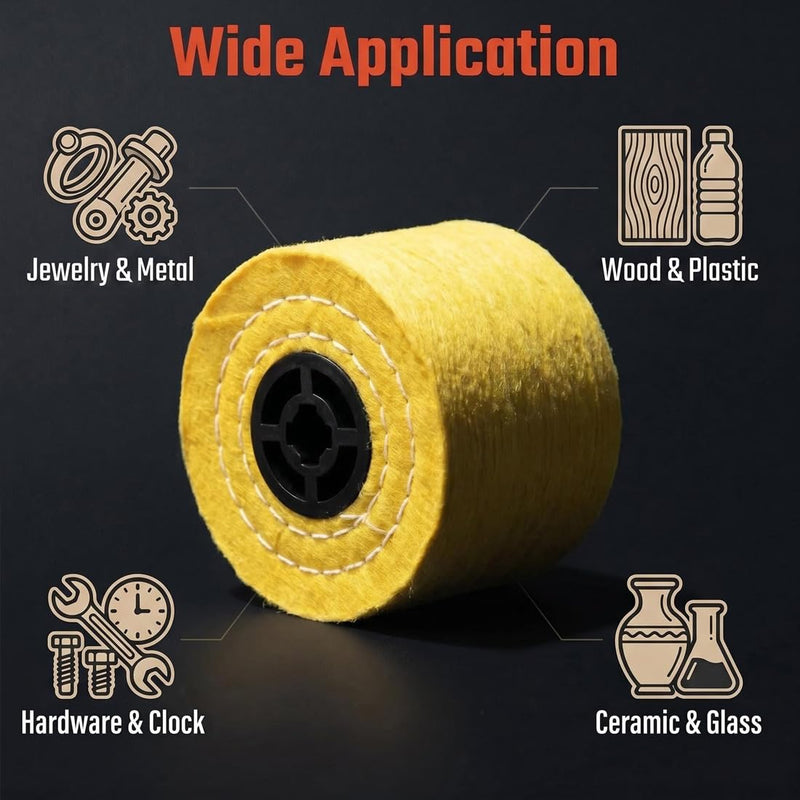 120mm x 100mm Cotton Surface Conditioing Drum, 3/4'' Quad Keyway Cotton Buffing Polishing Wheel for Drawing Machine (Yellow) Yellow Cotton Burnishing Drum