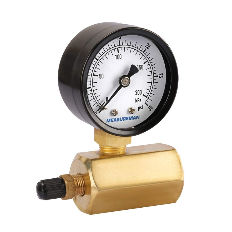 MEASUREMAN 2" Brass Gas Pressure Test Gauge Assembly, 3/4" FNPT Connection, 0-30 psi/kpa, +/-3-2-3% Accuracy 0-30psi/kpa Brass body