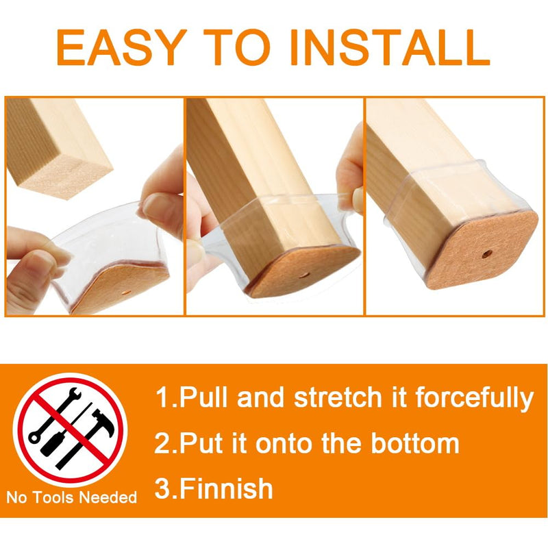 24 Pcs Chair Leg Floor Protectors for Hardwood Floors Rectangle Silicone Covers to Protect Wood Tile Floors Felt Pads Furniture Leg Caps Anti-Scratch Reduce Noise (Fit L:1-1/8" to 1-1/2",W:3/4" to 1") Rectangle S Clear-24pcs