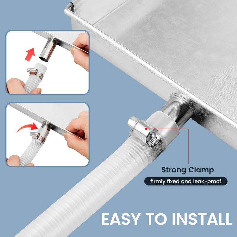 Air Conditioner Drip Pan 16 Inch Stainless Steel External Unit Water Tray with 6.5 Feet Drain Hose and Clamp Universal Ac Drain Pan for Portable and Outdoor Air Conditioning Units Silver 40.00X40.00X3.50CM