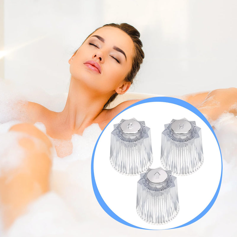 3-Piece Shower Knob Replacements, Universal Clear Acrylic Plastic Hot/Cold/Diverter Shower Knobs Compatible with Price Pfister Contessa & Windsor Bathtub Shower Faucet Handle