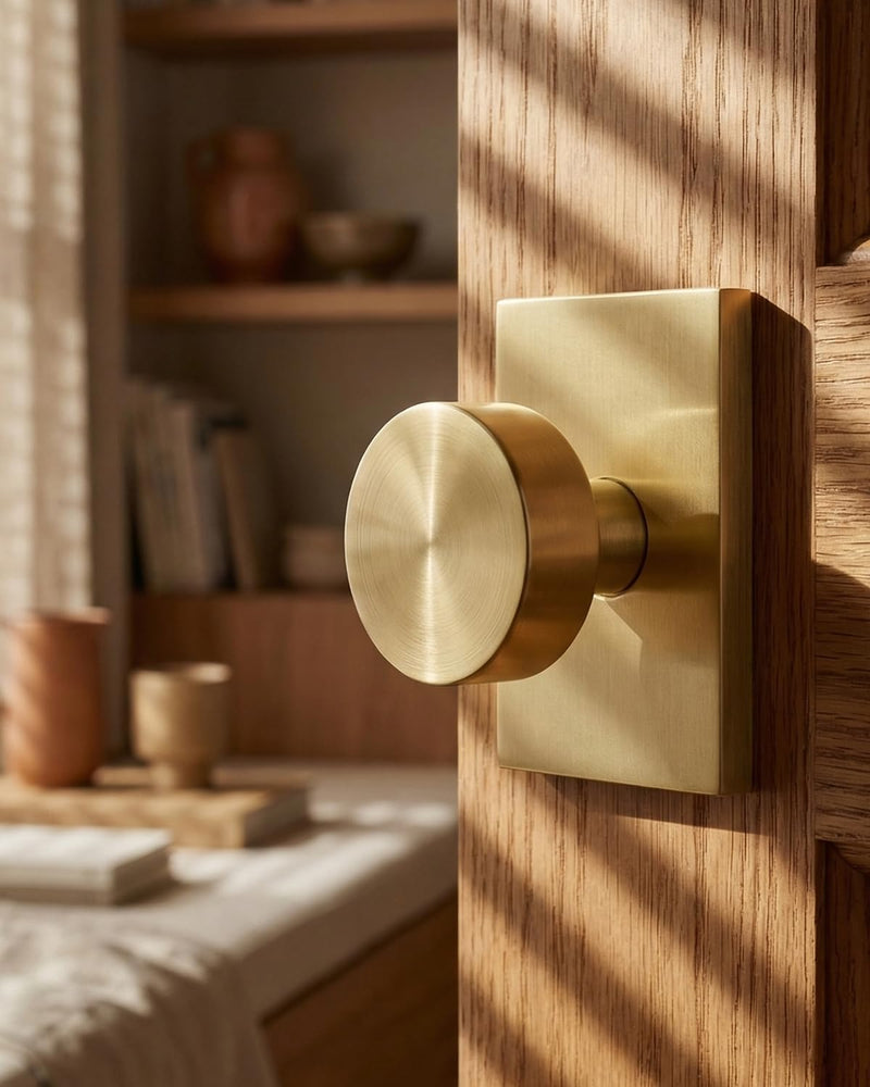 Goldenwarm Gold Closet Door Knob, Heavy Duty Brushed Gold Passage Door Knobs for for Hallway, Closet, Round Interior Door Knob, Zinc-Alloy Rectangle Rosette Indoor Doorknob (1 Pack)