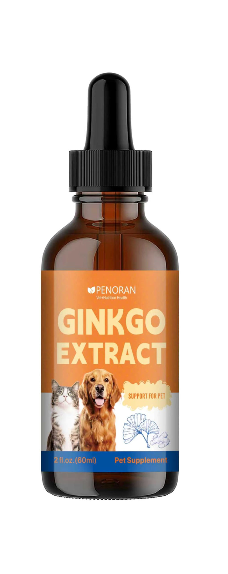 Ginkgo Brain & Heart Support Drops for Dogs, Senior Dogs & Cats Cognitive & Memory Support, Blood Pressure, Cholesterol, Fights Mental Fog, with Curcumin & Lecithin & Multivitamins ﻿