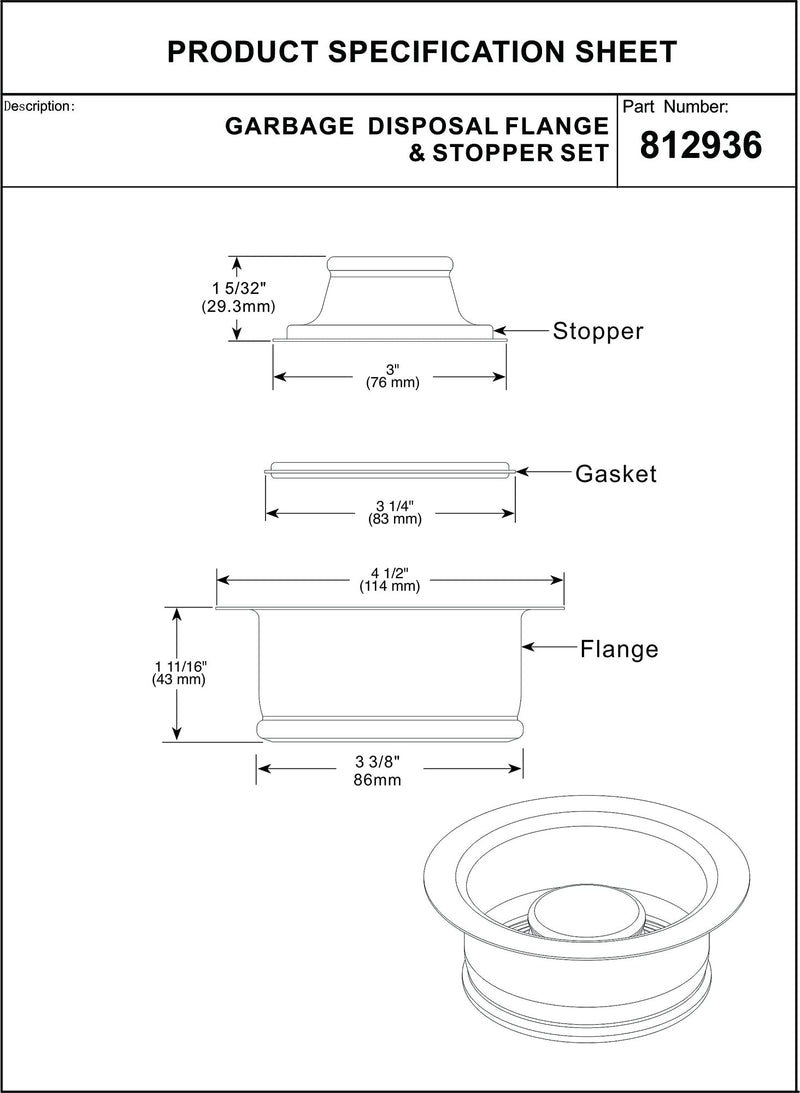 Artiwell Sink Garbage Disposal Flange and Stopper, Universal Flange Fit for 3-1/2 Inch Standard Sink Drain Hole, Kitchen Sink Replacement Accessories, Sink Garbage Disposer Kit (Champagne Bronze) Champagne Bronze