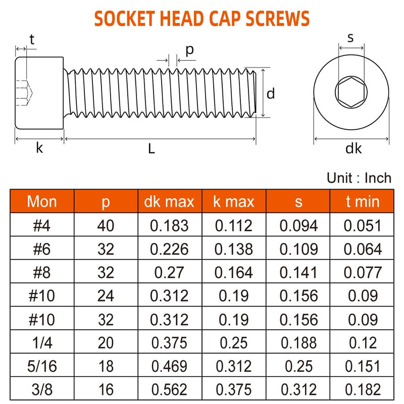 5/16-18 x 1-1/4" (1/2" to 3" Available) Socket Head Cap Screws Bolts, Allen Socket Drive, Stainless Steel 18-8 (304), Fully Threaded, Bright Finish, Machine Thread, 10 PCS 5/16-18 x 1-1/4"