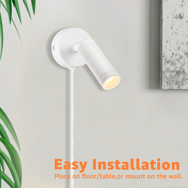 2 Pack Spot Lights Indoor, 120V Up Lights Indoor, LED Accent Spotlight, 3W Plant Spotlight, 3000K Floor Spotlight for Plants Pictures Desk, Uplights with 5.9 FT Plug Cord and Foot Switch