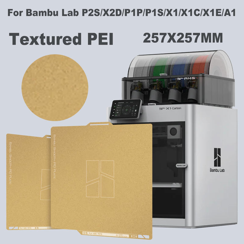 Original Bamboo Textured PEI Plate with QR Code for X2D/P2S/X1/X1C/X1E/P1P/P1S/A1 3D Printer,256x256mm PEI Powder Coated Spring Steel Build Plate, Excellent First-Layer Adhesion, Easy Self-Release Textured PEI Plate for P2S/X2D/P1P/P1S/X1/X1C/A1