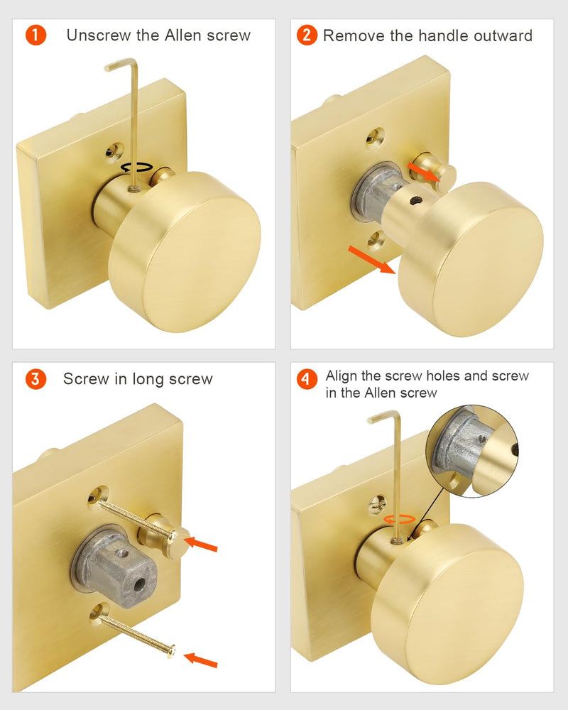Haidms Gold Door Knob Interior, Heavy Duty Privacy Door Knob Zinc Alloy, Brushed Gold Interior Door Knobs for Bedroom Bathroom(1 Pack)
