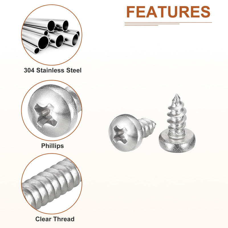 #4x1/4" Phillips Pan Head Self-Tapping Screw - 100Pack - Bright Finish 304 Stainless Steel Sheet Metal Screws Wood Screws #4x1/4"