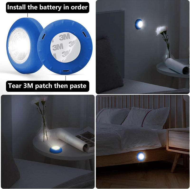 Dream Master Battery Operated Lights Tap Lights LED Push Lights Stick on Lights Portable Under Cabinet Lighting Wireless Kitchen Closet Counter Night Lights 5 Pack, Blue, Cool Light Blue-Cool Light