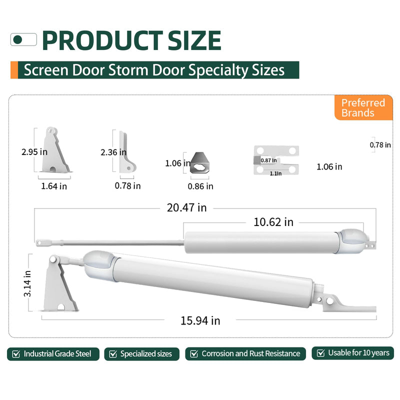 Storm Door Closer&Screen Door Closer Kit, Equipped with Touch&Hold Function, Supports Adjustable Speed and Quiet Smooth Closing Action-for (Medium&Lightweight Storm Doors，Screen Doors Button Style Design