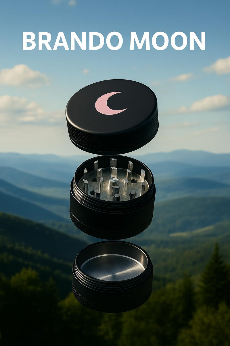Brando Moon Small Manual Spice Kitchen Crusher – 1.5” Tea, Spice and Seeds Grinder with Cleaning Scraper, for Camping and Outdoor Black