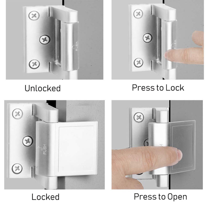 Home Security Door Lock,2 Pack Child Proof Door Reinforcement Lock with Upgraded Stainless Steel Screws for Inward Swinging Door,Privacy Door Latch Defend Home and Hotels 1 silver privacy door lock-2Pack
