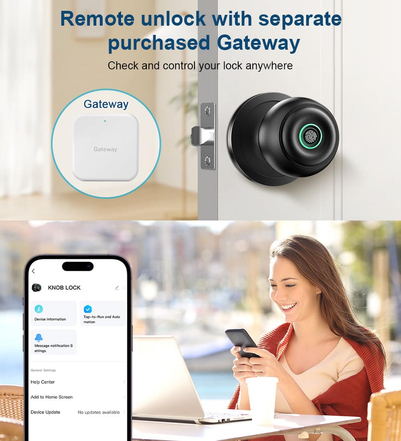 Fingerprint Door Lock, Smart Fingerprint Door Knob with Lock, Biometric Door knob with App Control & Key, Keyless Thumbprint Entry Door Lock for Bedroom, Front Door, Home, Apartment Office-Matte Black With APP-Matte Black