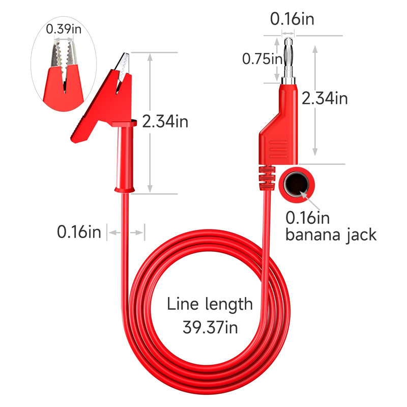 Goupchn 5PCS Test Leads 4mm Stackable Banana Plug to Crocodile Alligator Clips Flexible Cable Wire 3.3ft/1m for Multimeter Electrical Testing [Multiple]