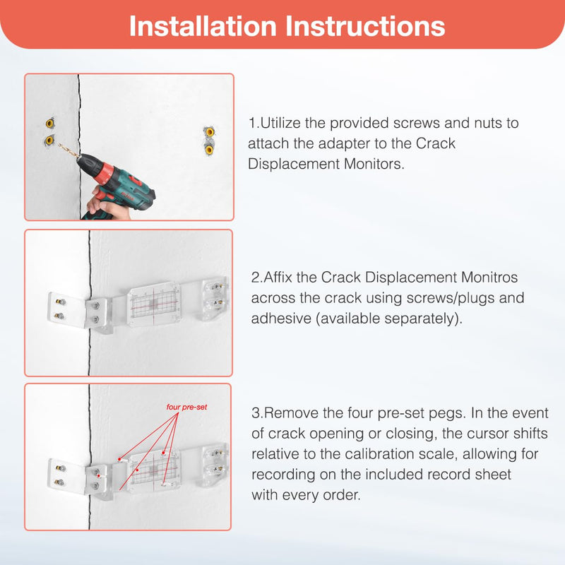 Concrete Crack Monitor, Crack Monitoring Gauge, Crack Gauge for Internal and External Corners 70-180 Degrees, Hinged Design for 2D or 3D Movement, Clear with Black Red 0 mm Graduation Marks(2 Pcs) 2