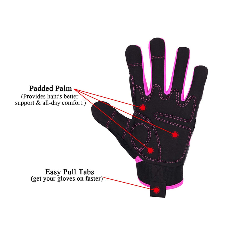 HANDLANDY Women Safety Work Gloves Utility Touch Screen Working Grip Glove for Yardwork Gardening Breathable Mechanic Gloves Pink Medium (Pack of 1)